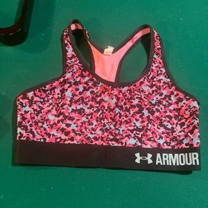 Under Armour Sports Bra. Size small. Pink, blue & black